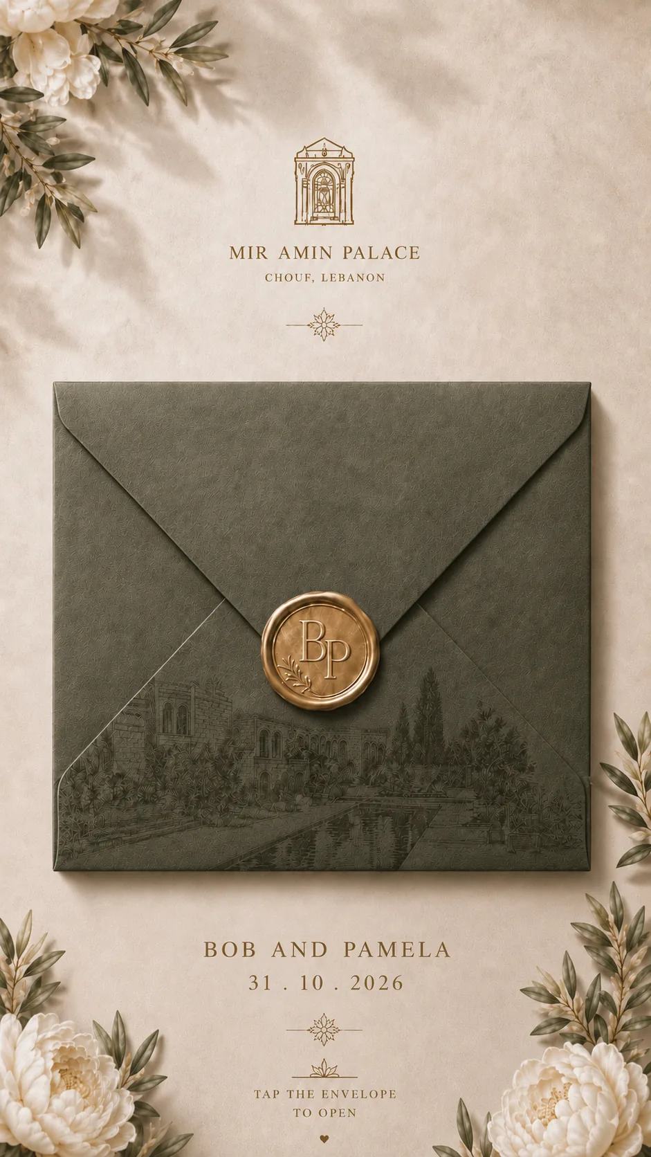 Sealed wedding invitation envelope